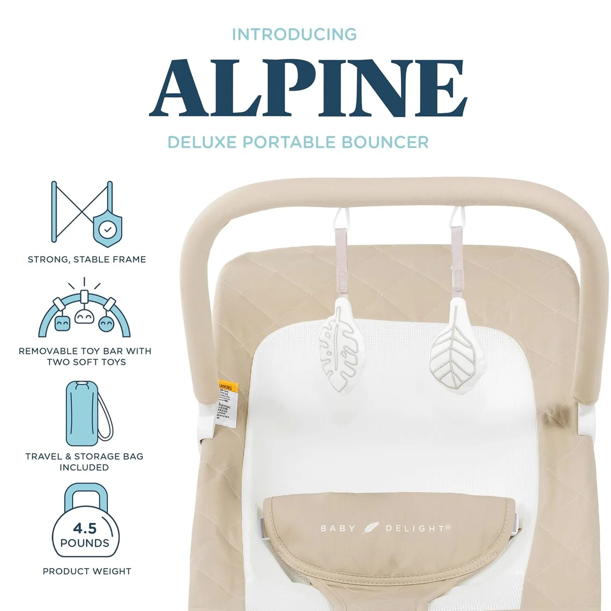 Baby Delight Alpine Deluxe Portable Bouncer BD05550 0-6 Months 100% GOTS Certified Cotton Organic Oat New image 2
