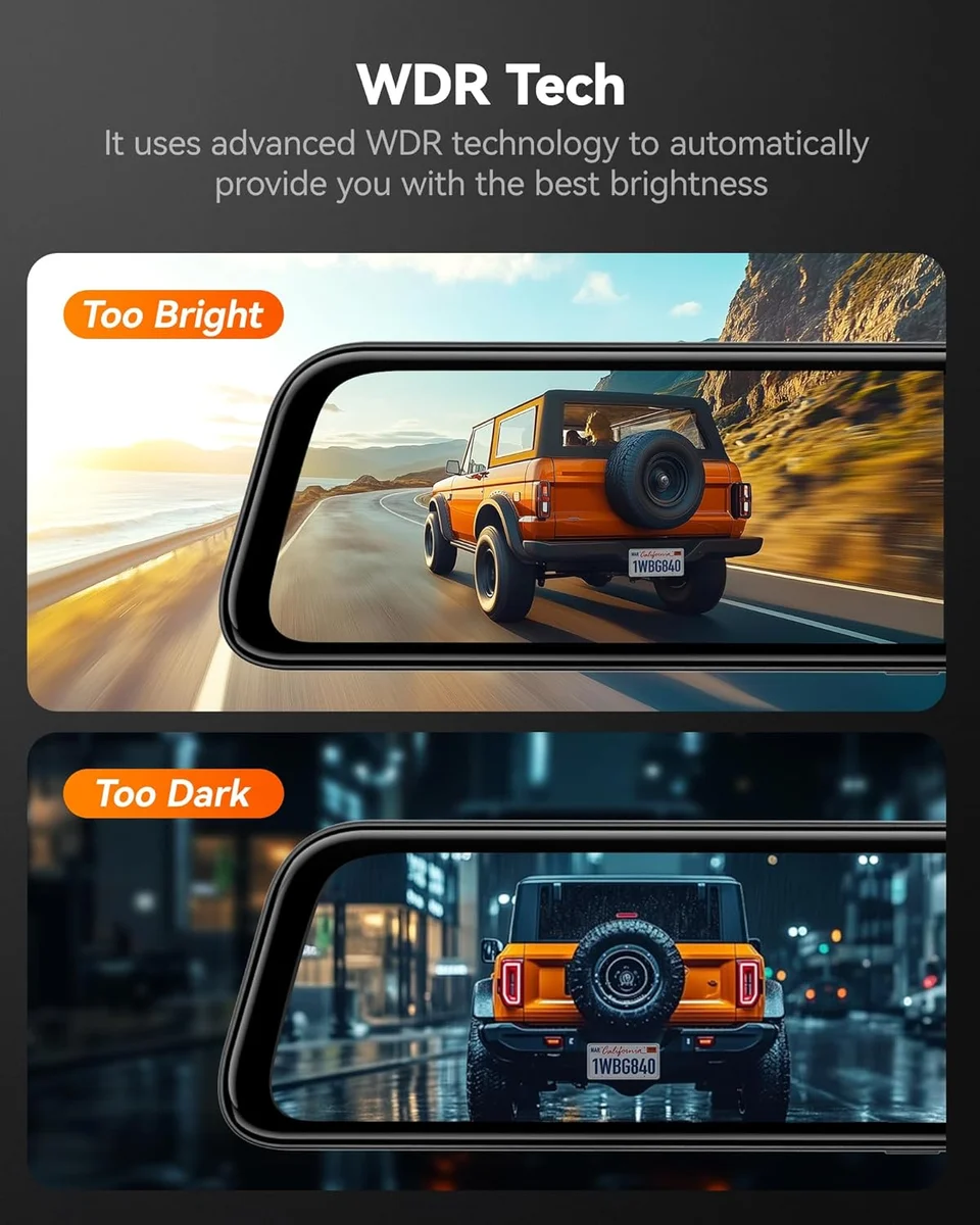 WOLFBOX G840S 12" 4K Mirror Dash Cam Backup Camera 5.8GHz WiFi Black New image 9