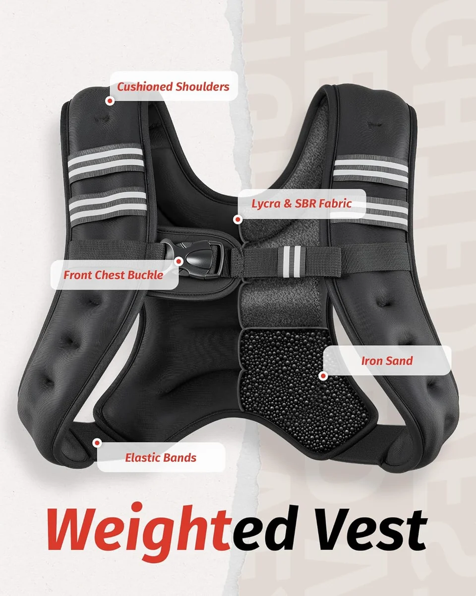 ZELUS Weighted Vest 6lb/8lb/12lb/16lb/20lb/25lb/30lb Model FWV-CA-1 Black New image 12
