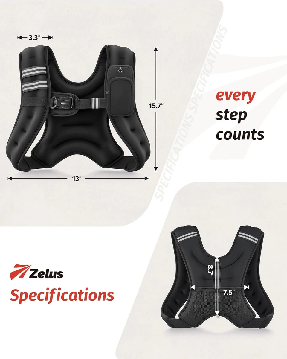 ZELUS Weighted Vest 6lb/8lb/12lb/16lb/20lb/25lb/30lb Model FWV-CA-1 Black New image 16