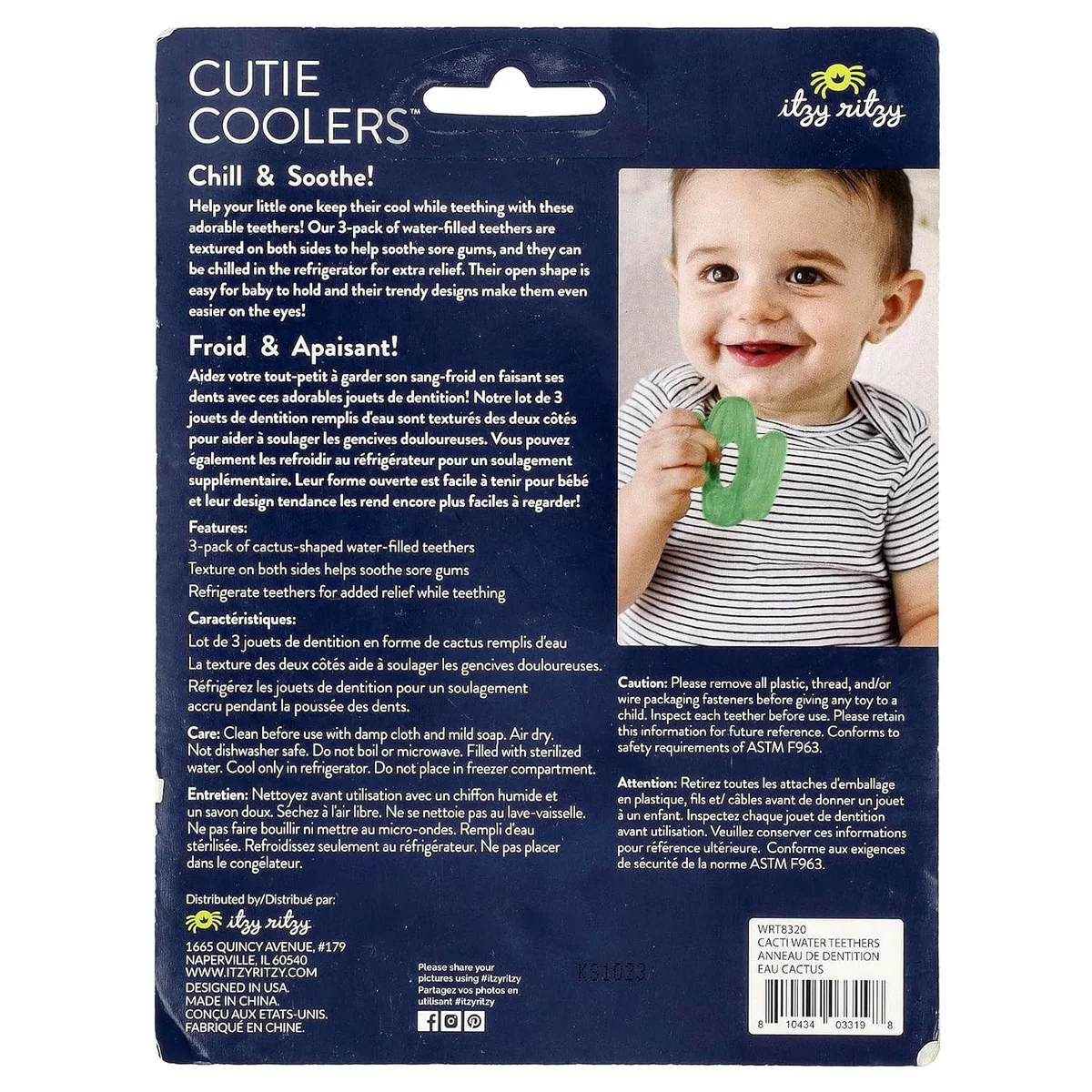 Itzy Ritzy Water-Filled Teethers Cold Cutie Coolers WRT8320 Textured Both Sides Green Cactus New image 2