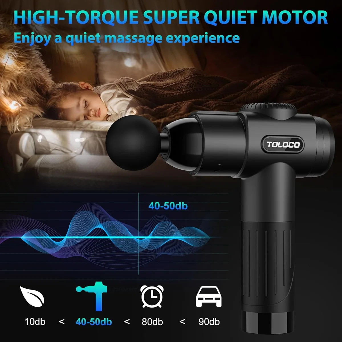 TOLOCO Massage Gun Deep Tissue EM26 10 Massage Heads Silent Motor Black New image 3