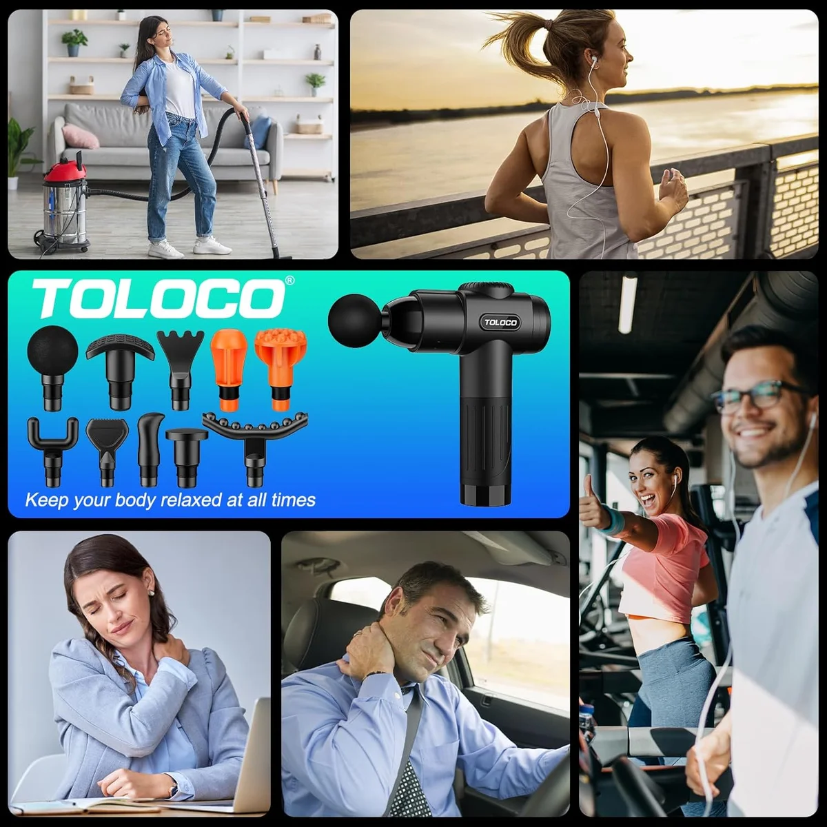 TOLOCO Massage Gun Deep Tissue EM26 10 Massage Heads Silent Motor Black New image 7