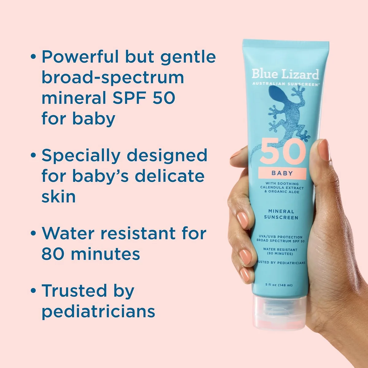 Blue Lizard BABY Mineral Sunscreen with Zinc Oxide, SPF 50+, Water Resistant, UVA/UVB Protection with Smart Cap Technology - Fragrance Free, 5 oz. Tube image 2