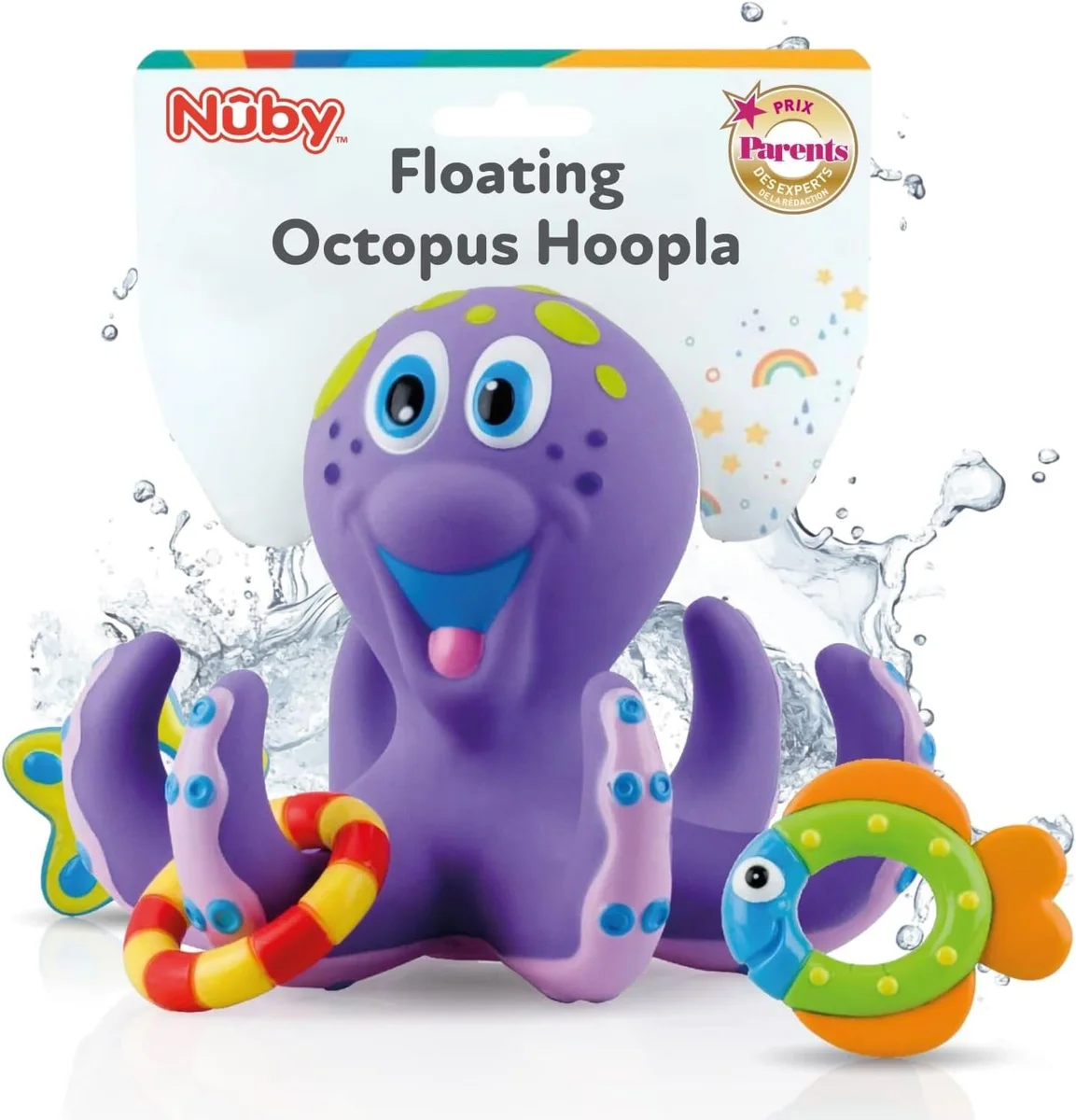 Nuby Floating Octopus Bath Toy 6257 with 3 Hoopla Rings - Rubber - New