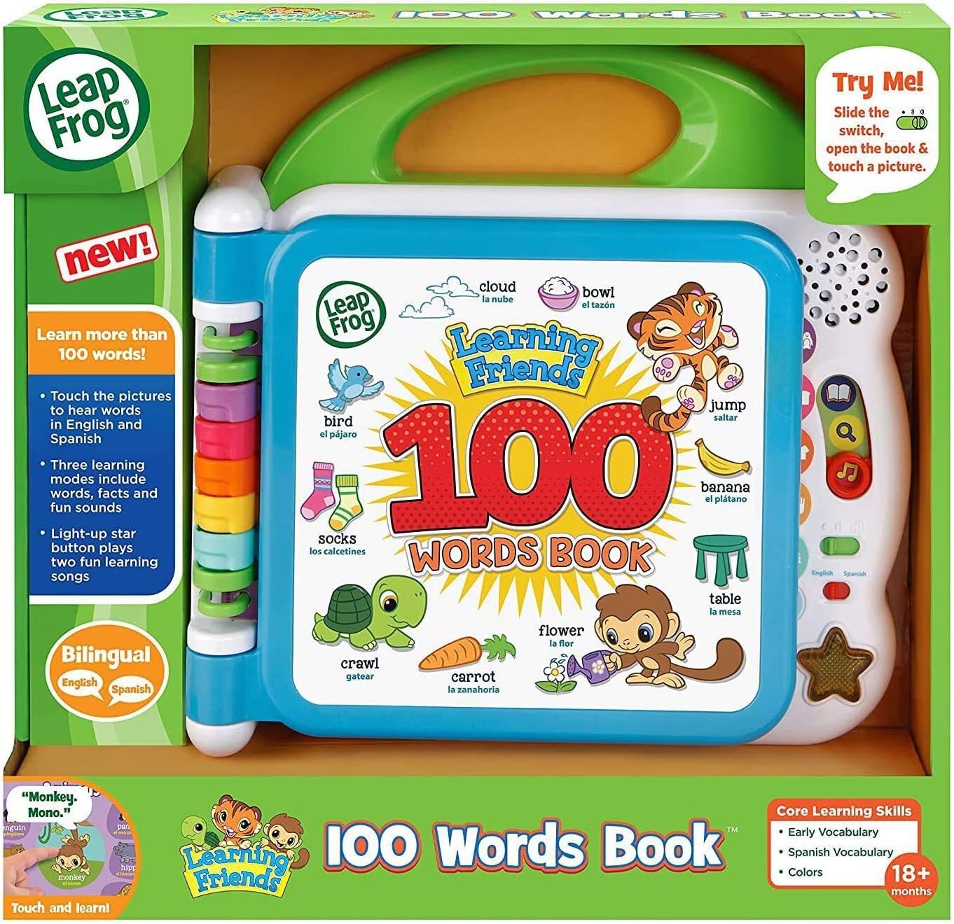 LeapFrog Learning Friends 100 Words Book Model 80-601540 Bilingual Interactive Plastic Green New image 7
