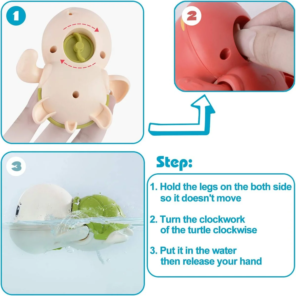 SEPHIX Bath Toys Swimming Turtle 3-Pack Model A1 Multi-colored New image 3