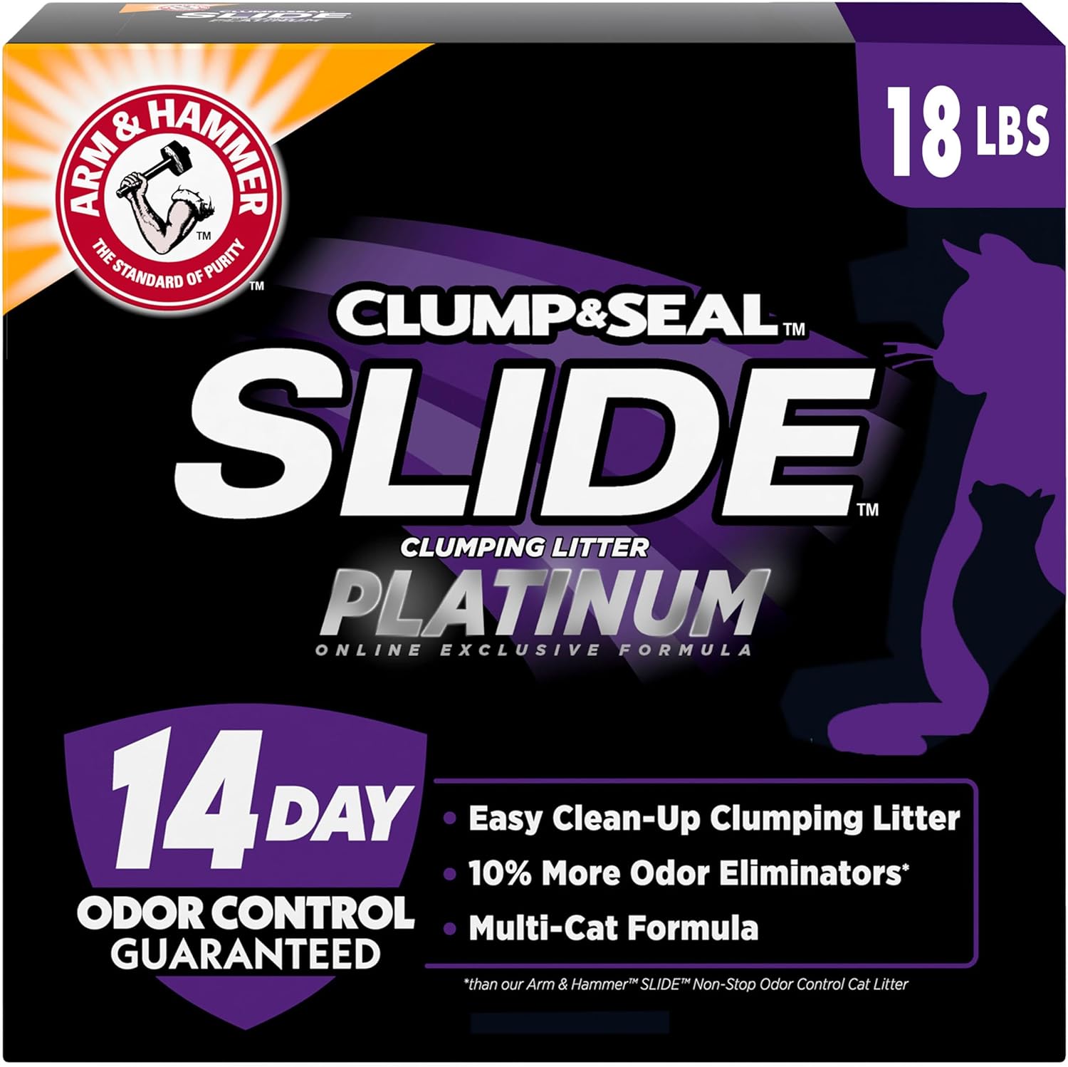 Arm & Hammer Clump & Seal SLIDE Platinum Multi-Cat Clumping Cat Litter 033200975168 14-Day Odor Control 18 lbs New