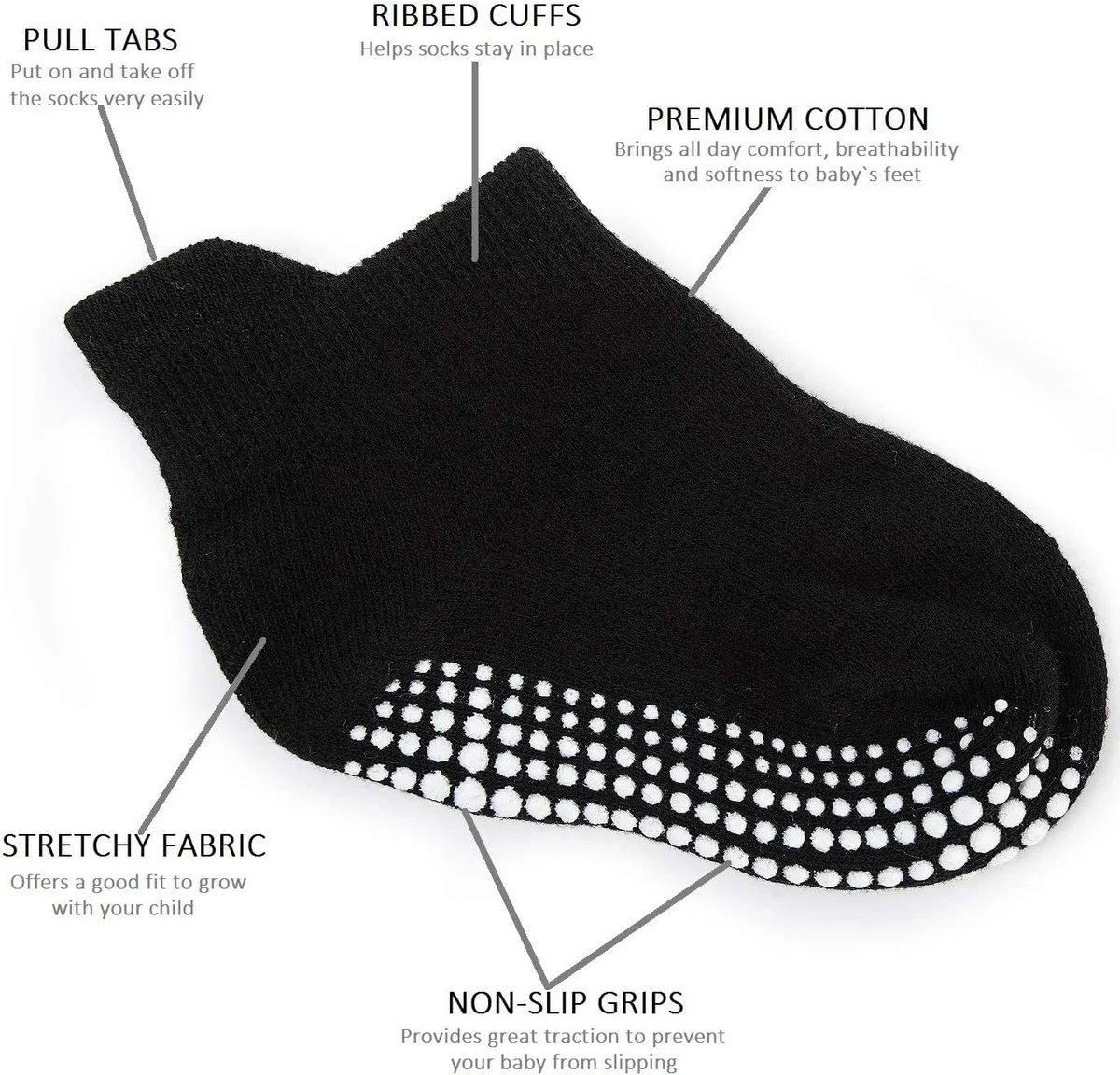 ZAPLES Baby Non Slip Grip Ankle Socks ZAPBGS190101 9-Pack Cotton Assorted - New image 4