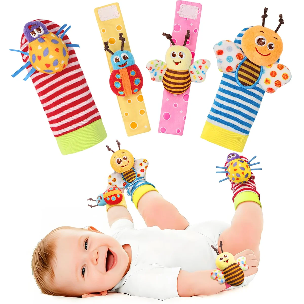 BLOOBLOOMAX Wrist Rattle Socks and Foot Finder Set Rattle03 Baby Toys for 0-36 Months Wine Red New