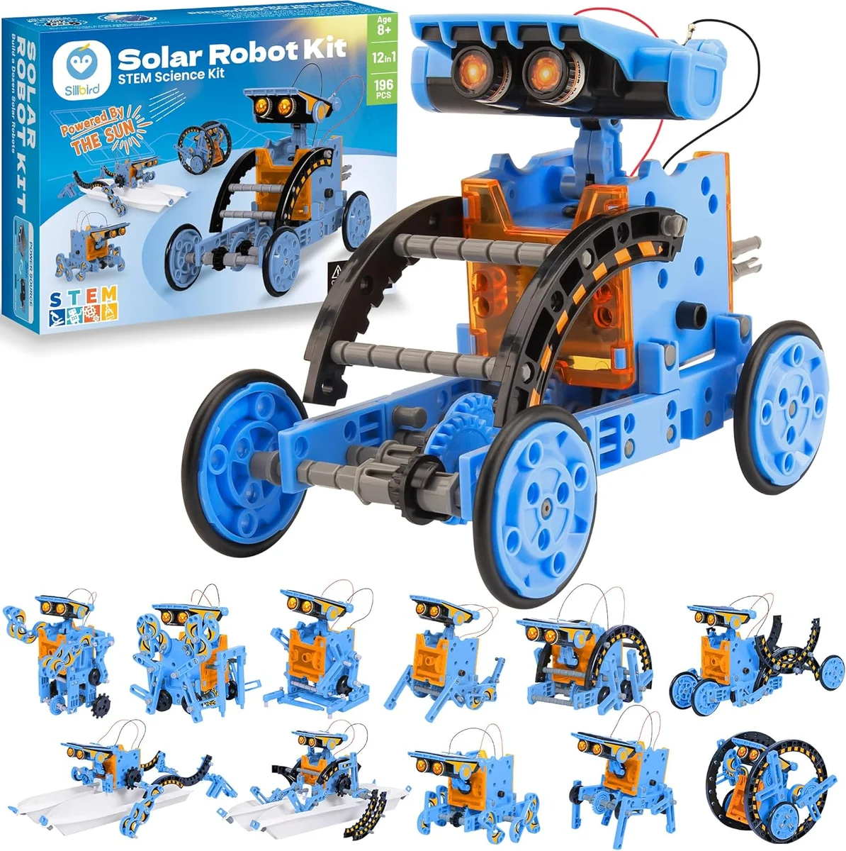 Sillbird Solar Building Robot Kit CA-R215E 12-in-1 Solar/Battery Powered 196 Pieces Orange New