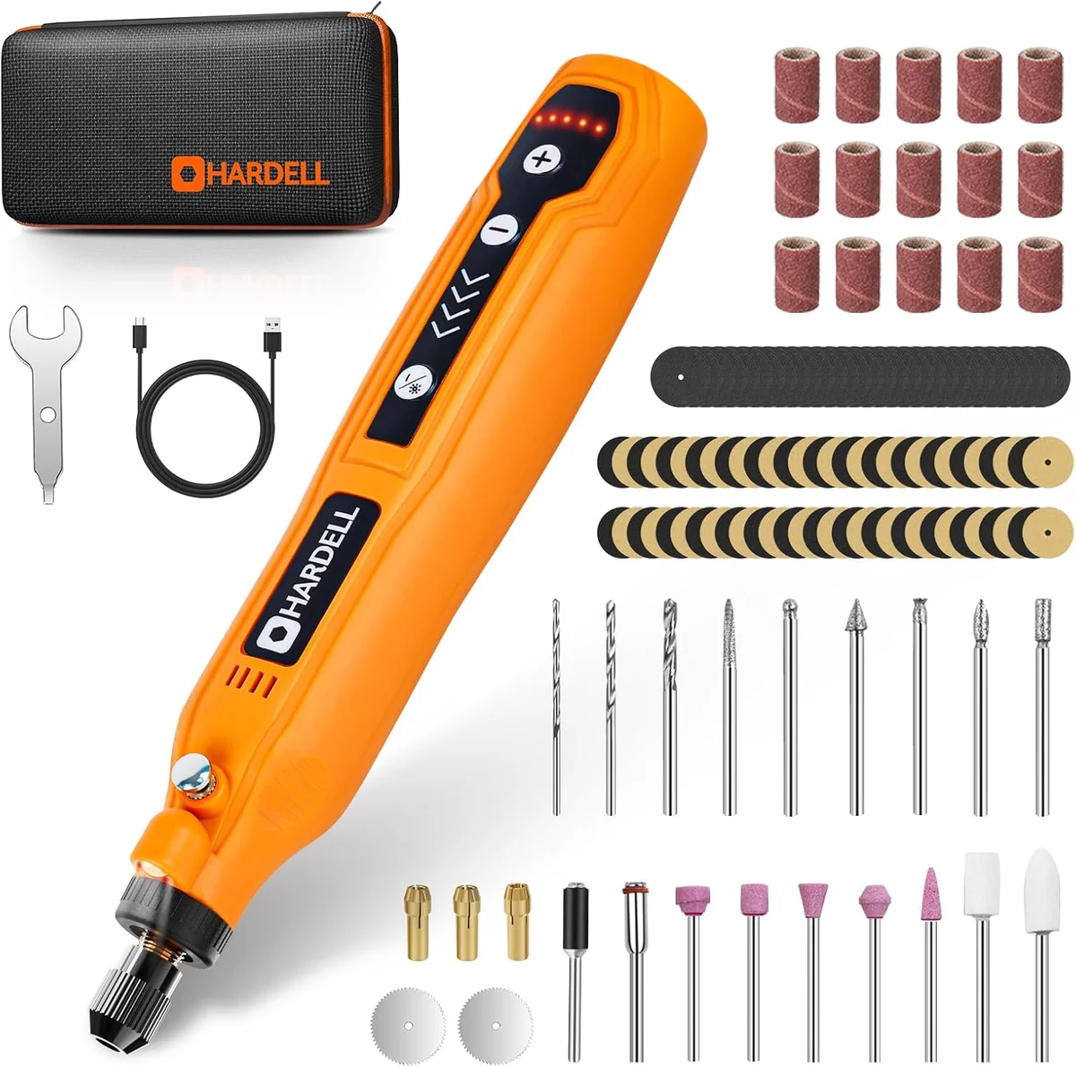 HARDELL Mini Cordless Rotary Tool DM12405ORANGEH-1-es 5-Speed USB Charging 3.7V - New