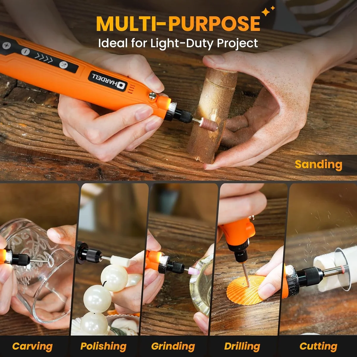 HARDELL Mini Cordless Rotary Tool DM12405ORANGEH-1-es 5-Speed USB Charging 3.7V - New image 7