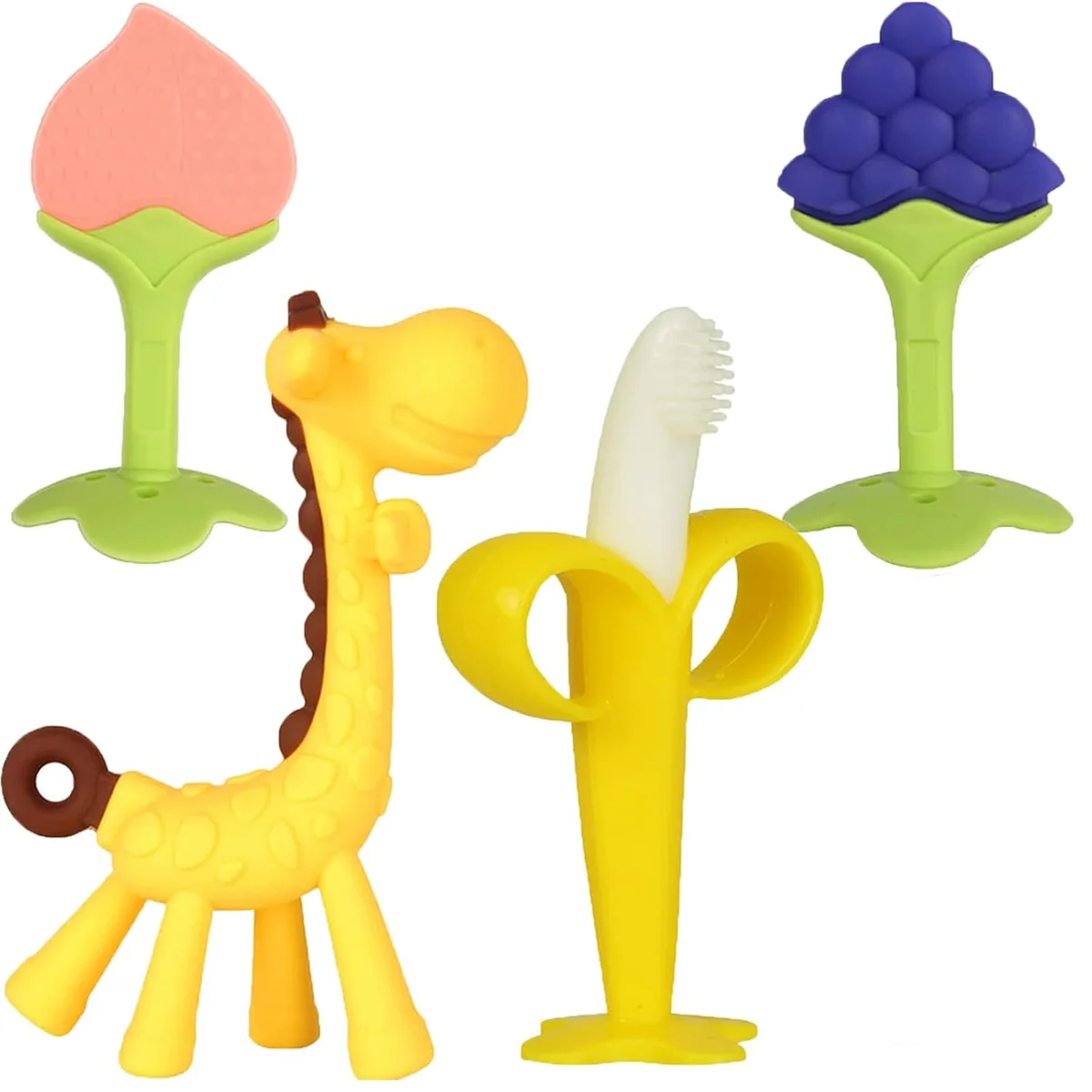 HAILI XMGQ Baby Teething Toys 3-6 Months BPA Free Silicone Giraffe & Banana Pink New