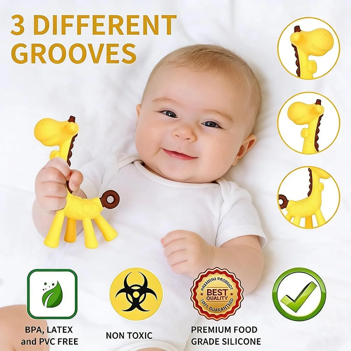 HAILI XMGQ Baby Teething Toys 3-6 Months BPA Free Silicone Giraffe & Banana Pink New image 2