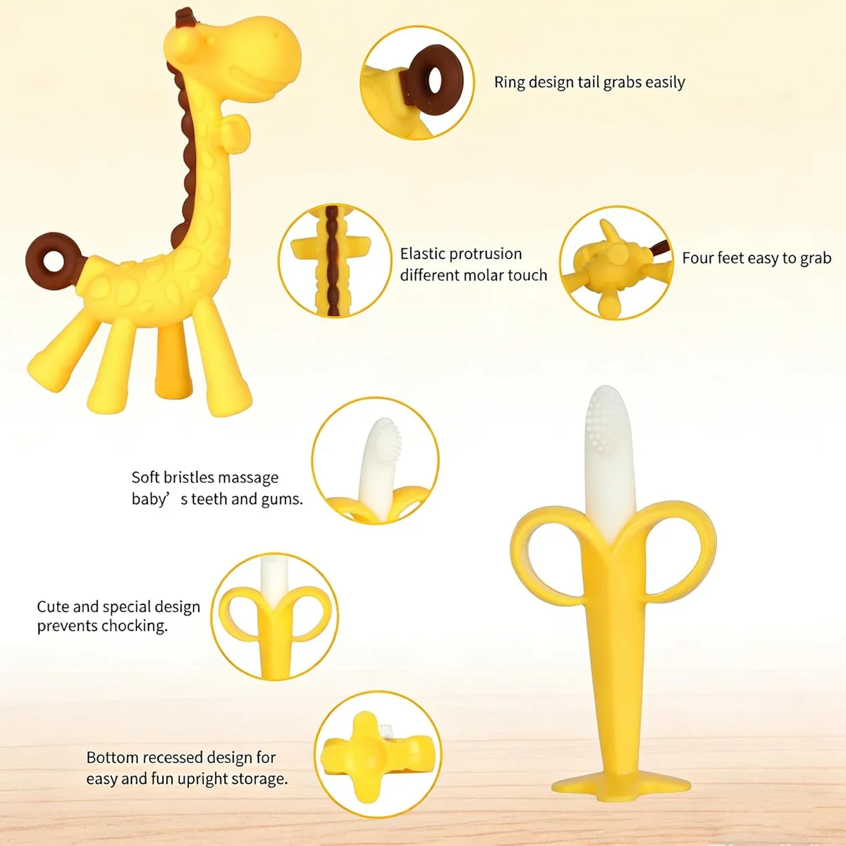 HAILI XMGQ Baby Teething Toys 3-6 Months BPA Free Silicone Giraffe & Banana Pink New image 5
