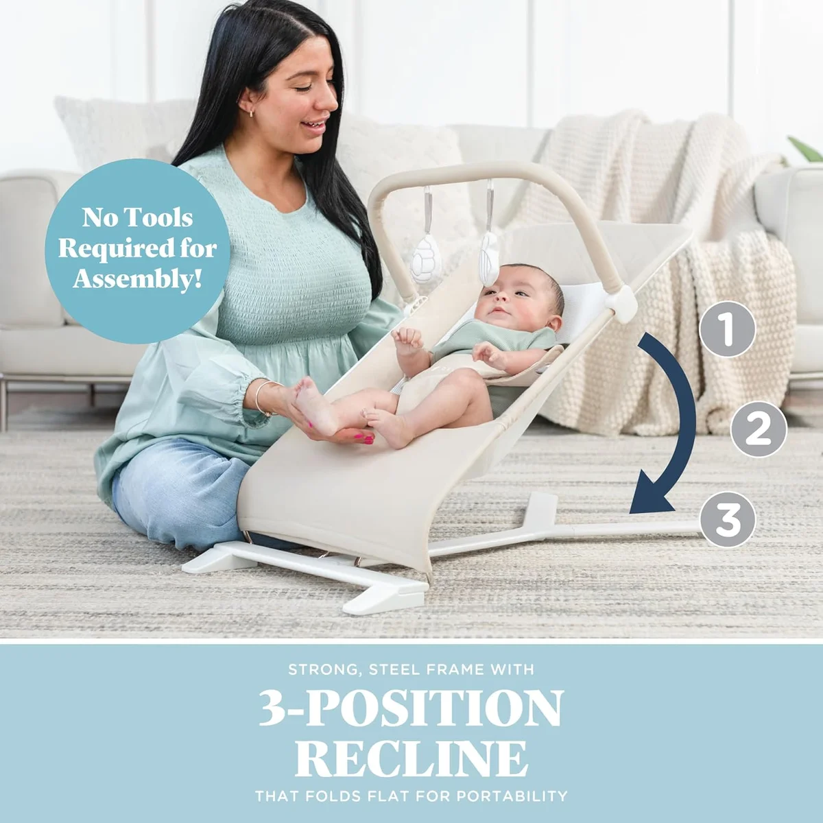 Baby Delight Alpine Deluxe Portable Bouncer BD05550 0-6 Months 100% GOTS Certified Cotton Organic Oat New image 7