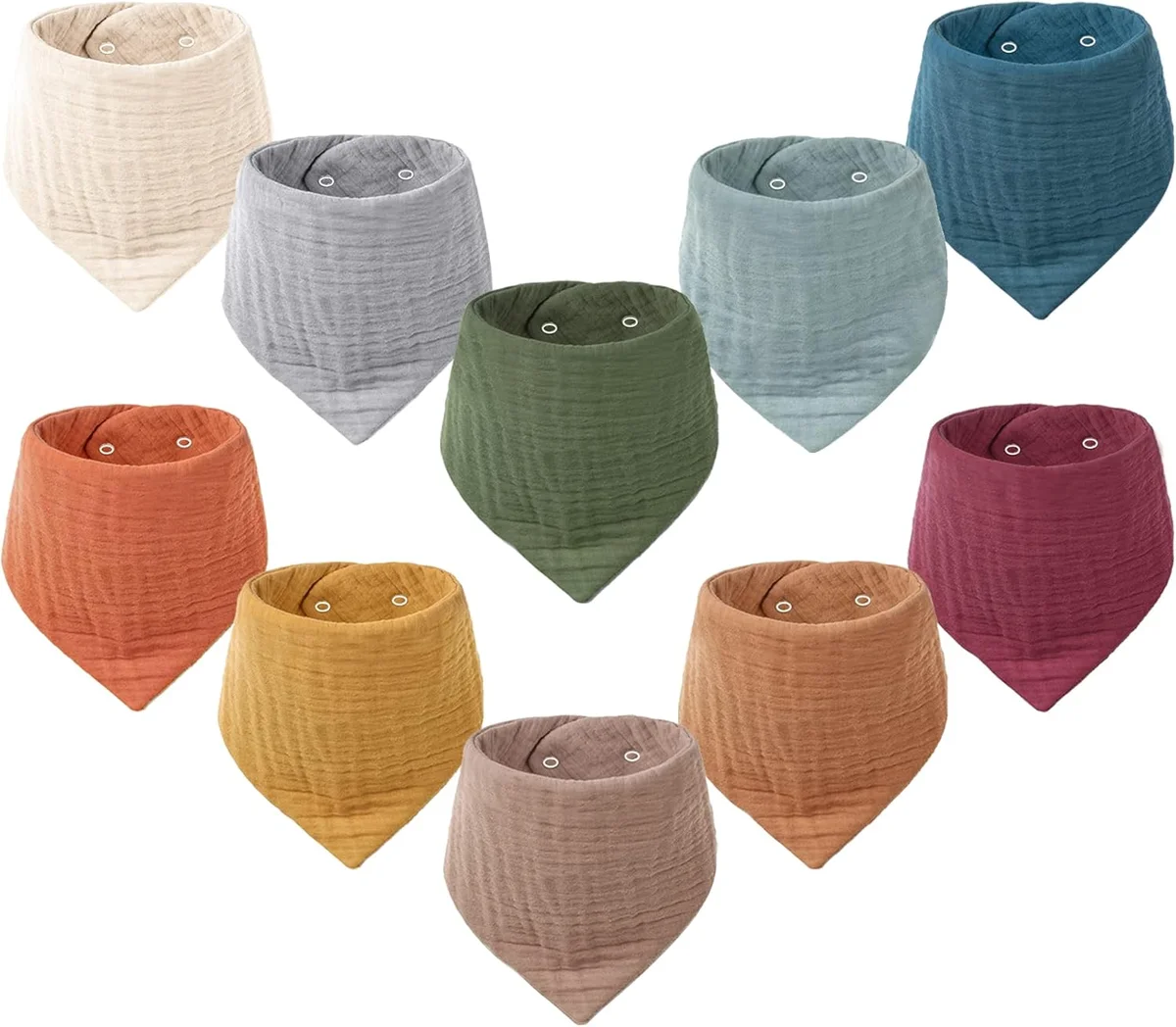 Konssy Muslin Baby Bibs 10 Pack 100% Cotton Adjustable Infant Bandana Bibs Classic New