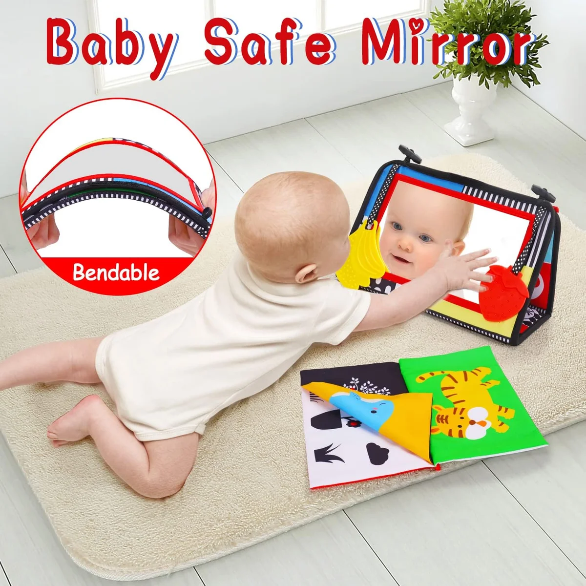 Thremhoo Tummy Time Baby Mirror Infant Toys Model Small - Multicolored - New image 4