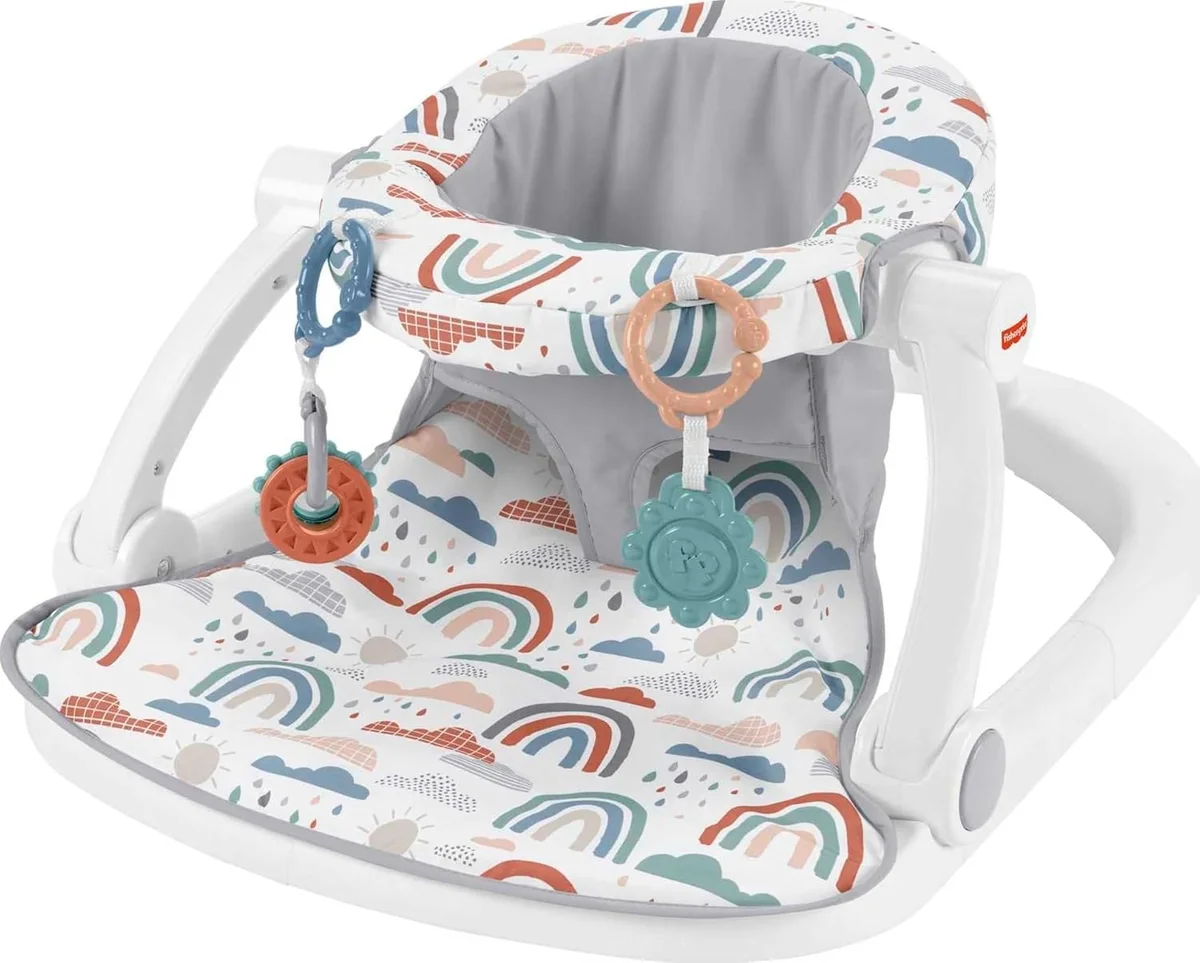 Fisher-Price Sit-Me-Up Floor Seat HBM78 with Developmental Toys Machine Washable Multicolor New