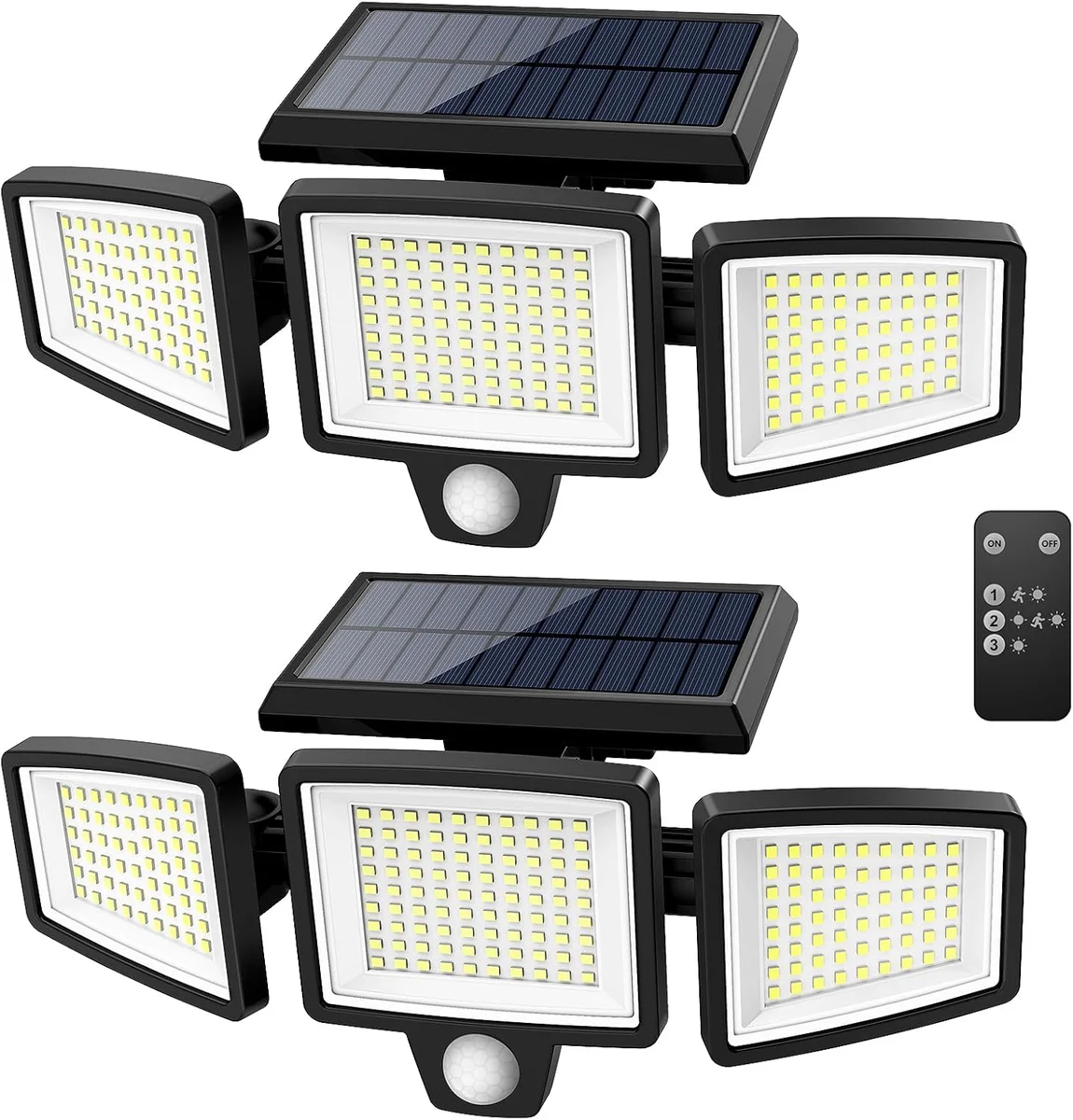 Tuffenough Solar Outdoor Lights 2500LM 210 LED Security Lights AMS297 - 3 Heads, IP65 Waterproof, Black - New