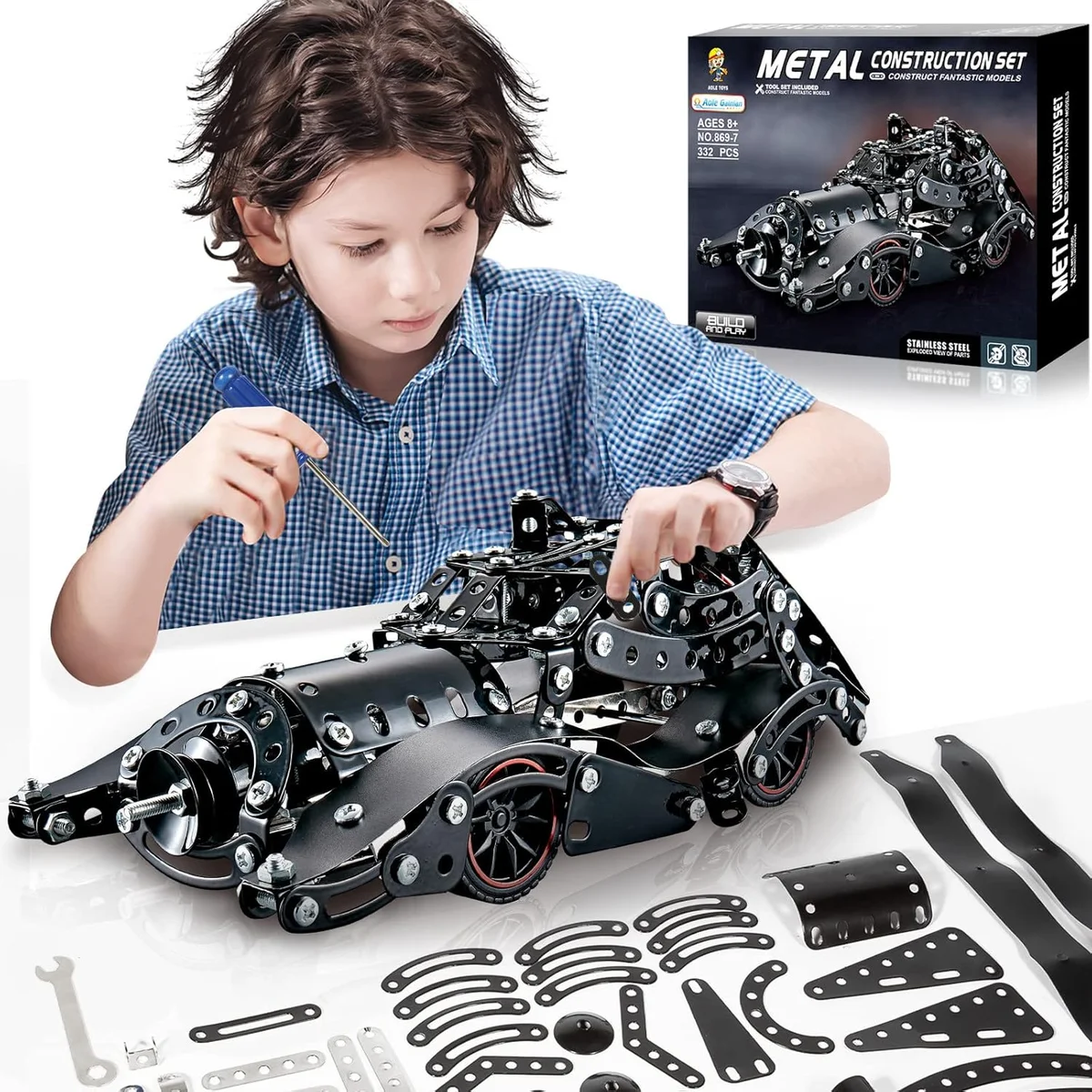 LILCRUIBAO Erector Set Batman Model Car Building Kit 332 Pcs Metal STEM Educational Toy New