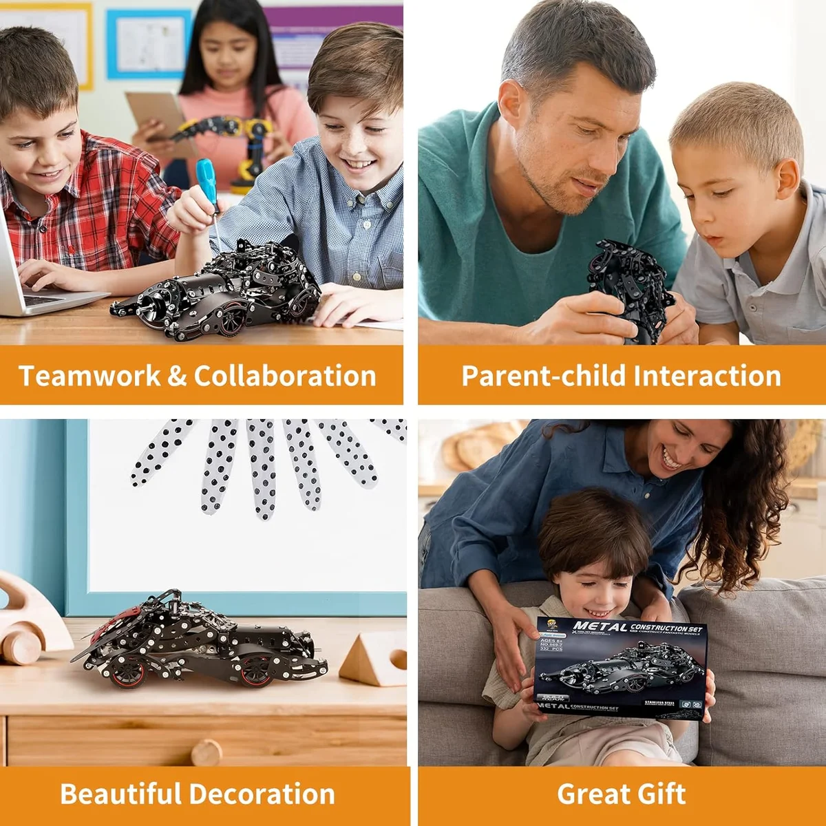 LILCRUIBAO Erector Set Batman Model Car Building Kit 332 Pcs Metal STEM Educational Toy New image 4