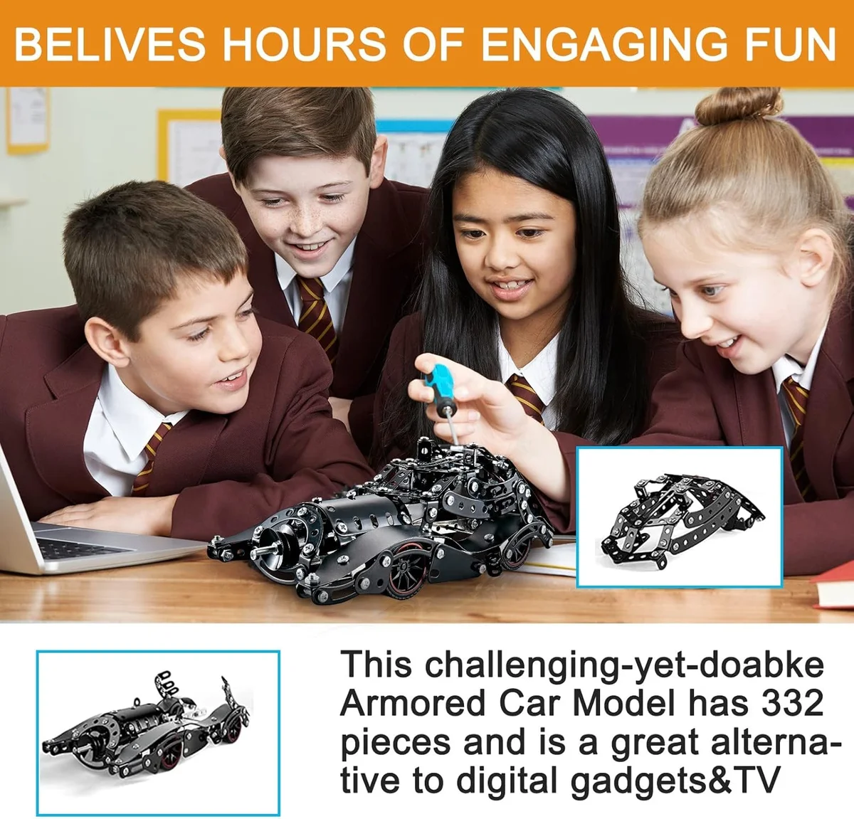 LILCRUIBAO Erector Set Batman Model Car Building Kit 332 Pcs Metal STEM Educational Toy New image 5