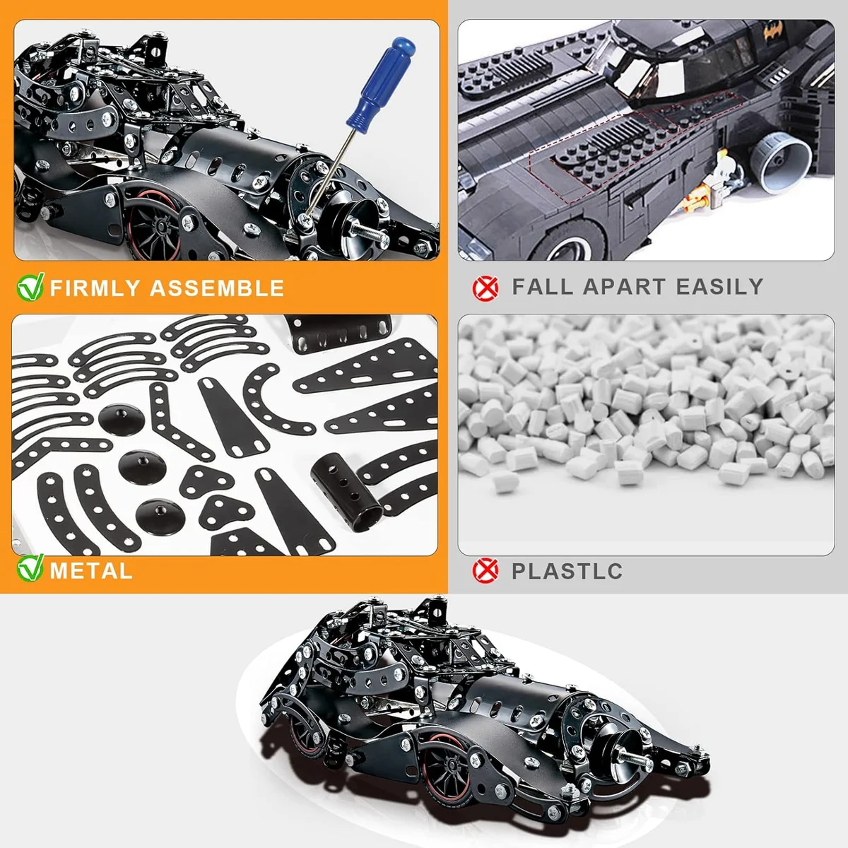 LILCRUIBAO Erector Set Batman Model Car Building Kit 332 Pcs Metal STEM Educational Toy New image 6