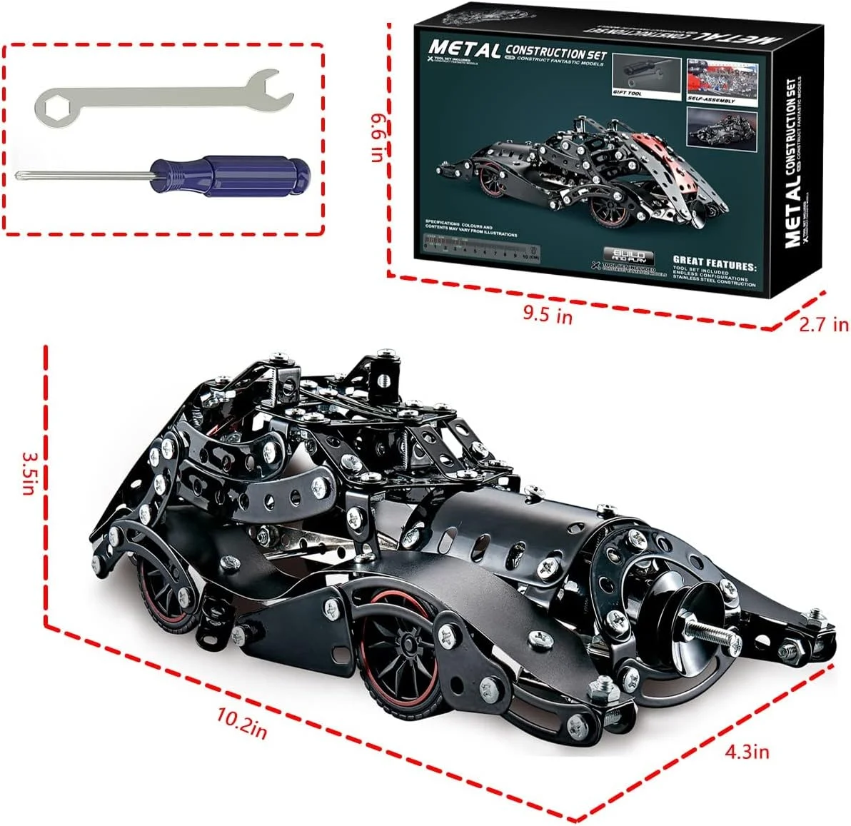 LILCRUIBAO Erector Set Batman Model Car Building Kit 332 Pcs Metal STEM Educational Toy New image 7