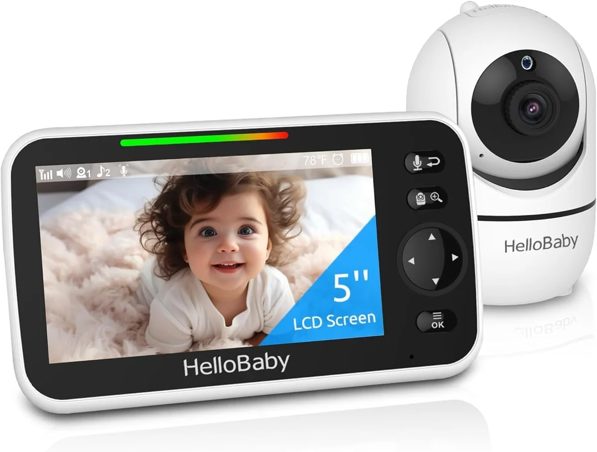 HelloBaby No WiFi Baby Monitor HB6550 5" Screen 30-Hour Battery Pan-Tilt-Zoom - New