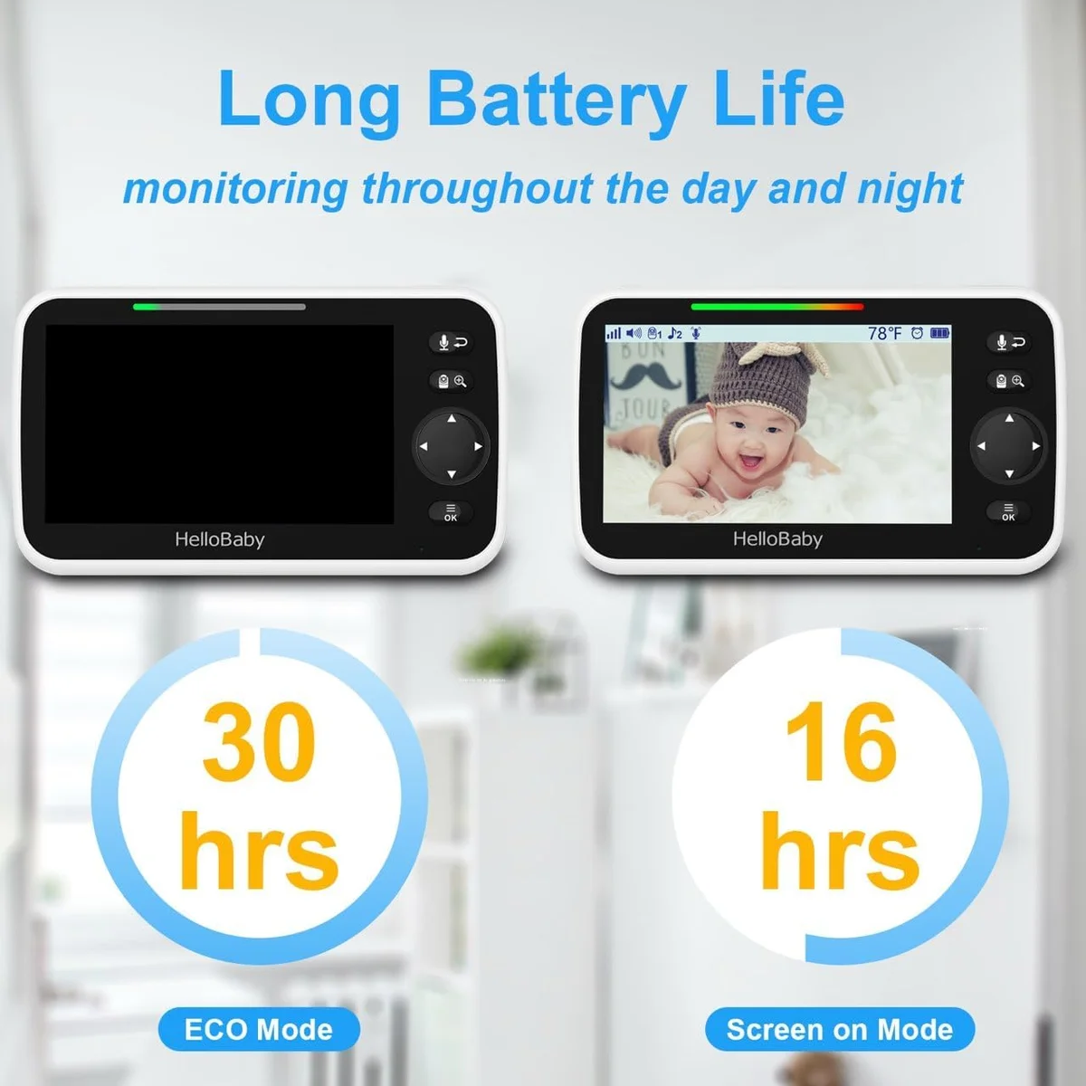 HelloBaby No WiFi Baby Monitor HB6550 5" Screen 30-Hour Battery Pan-Tilt-Zoom - New image 3