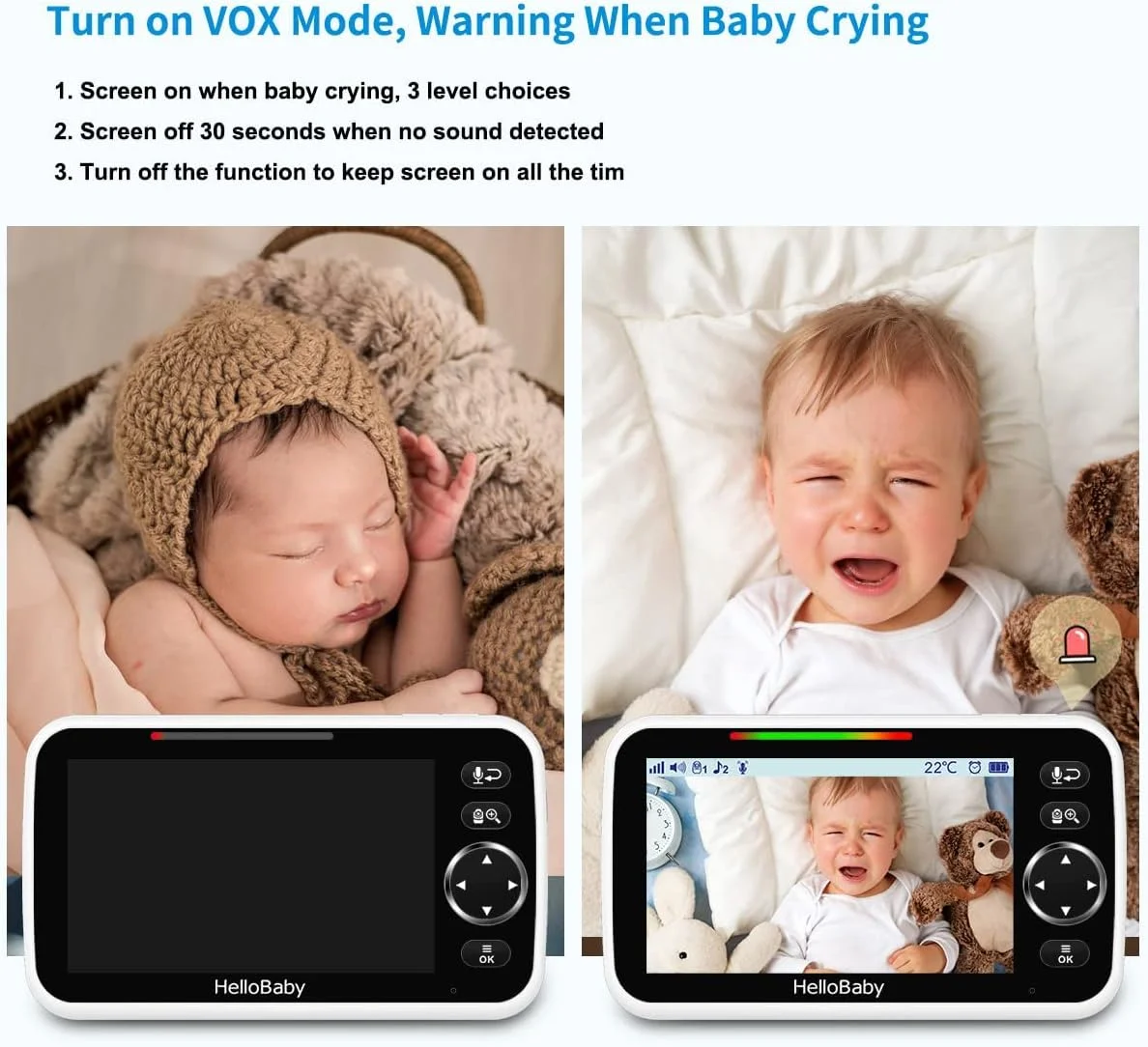 HelloBaby No WiFi Baby Monitor HB6550 5" Screen 30-Hour Battery Pan-Tilt-Zoom - New image 6