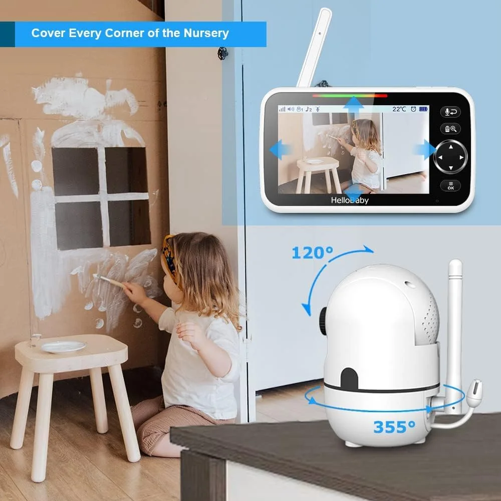 HelloBaby No WiFi Baby Monitor HB6550 5" Screen 30-Hour Battery Pan-Tilt-Zoom - New image 7