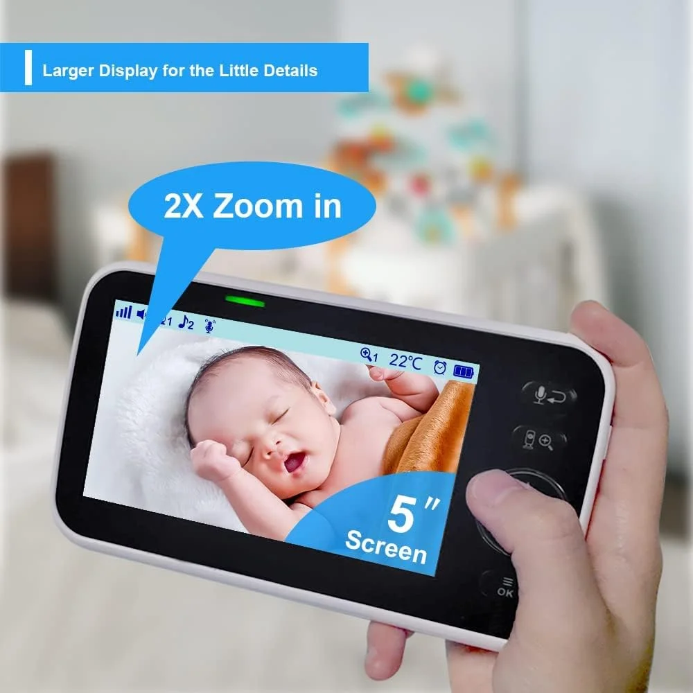 HelloBaby No WiFi Baby Monitor HB6550 5" Screen 30-Hour Battery Pan-Tilt-Zoom - New image 8