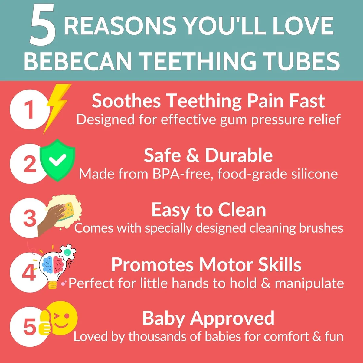 BEBECAN Teething Sticks for Babies 36+ Months Soft Silicone 6-Pack Multicolor New image 2