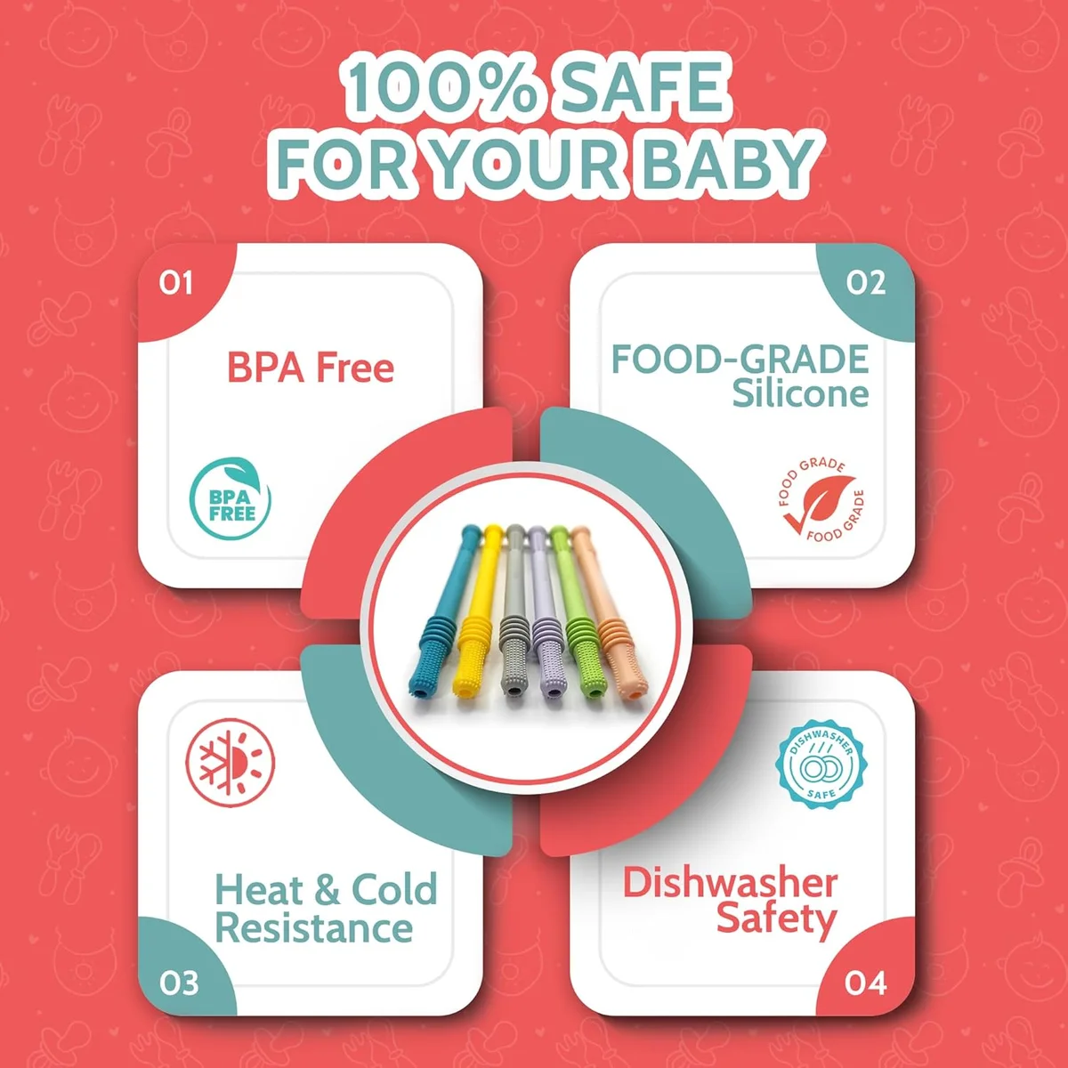 BEBECAN Teething Sticks for Babies 36+ Months Soft Silicone 6-Pack Multicolor New image 4