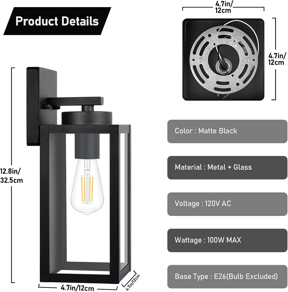 BesLowe Outdoor Wall Light Fixtures E26 Waterproof Modern Matte Black 2-Pack - New image 7