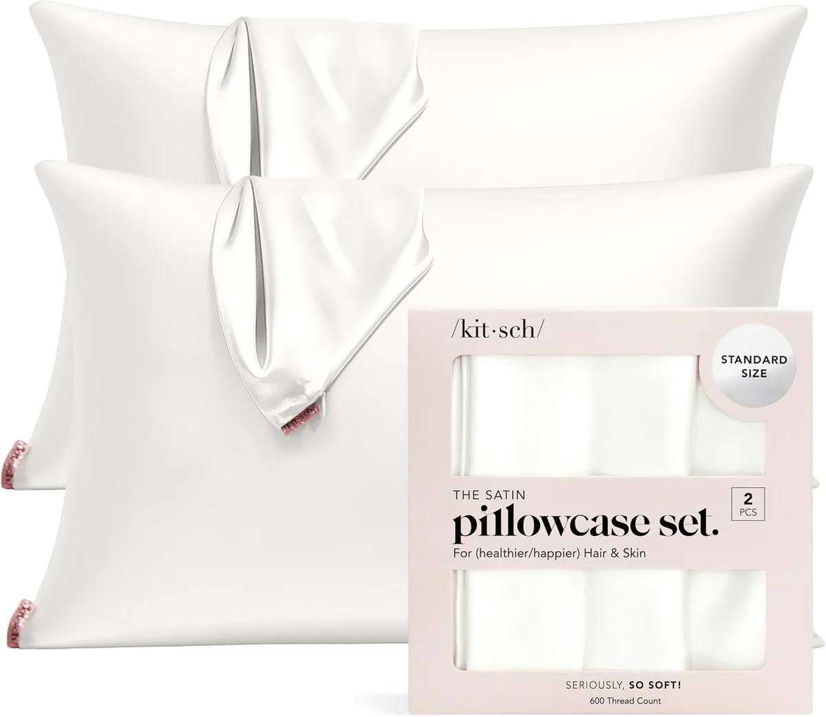 Kitsch Satin Pillowcase with Zipper 62293 19x26 inch Ivory - New