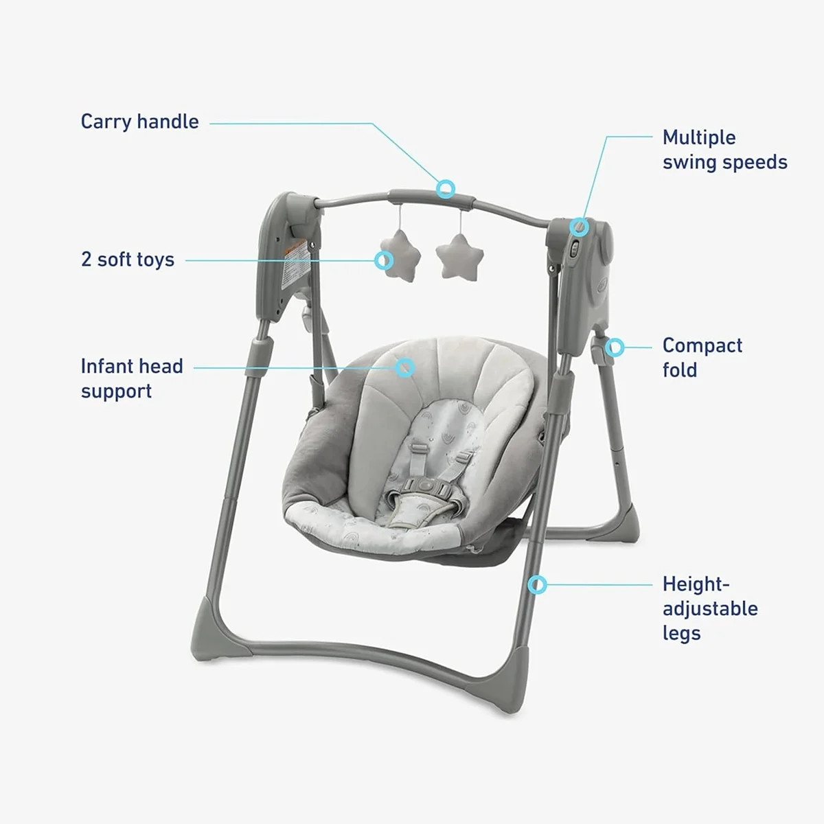 Graco Slim Spaces Compact Baby Swing 2156182 Height Adjustable Portable Reign New image 4