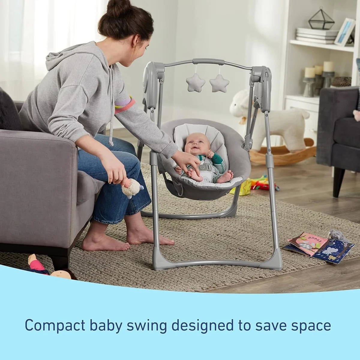 Graco Slim Spaces Compact Baby Swing 2156182 Height Adjustable Portable Reign New image 5
