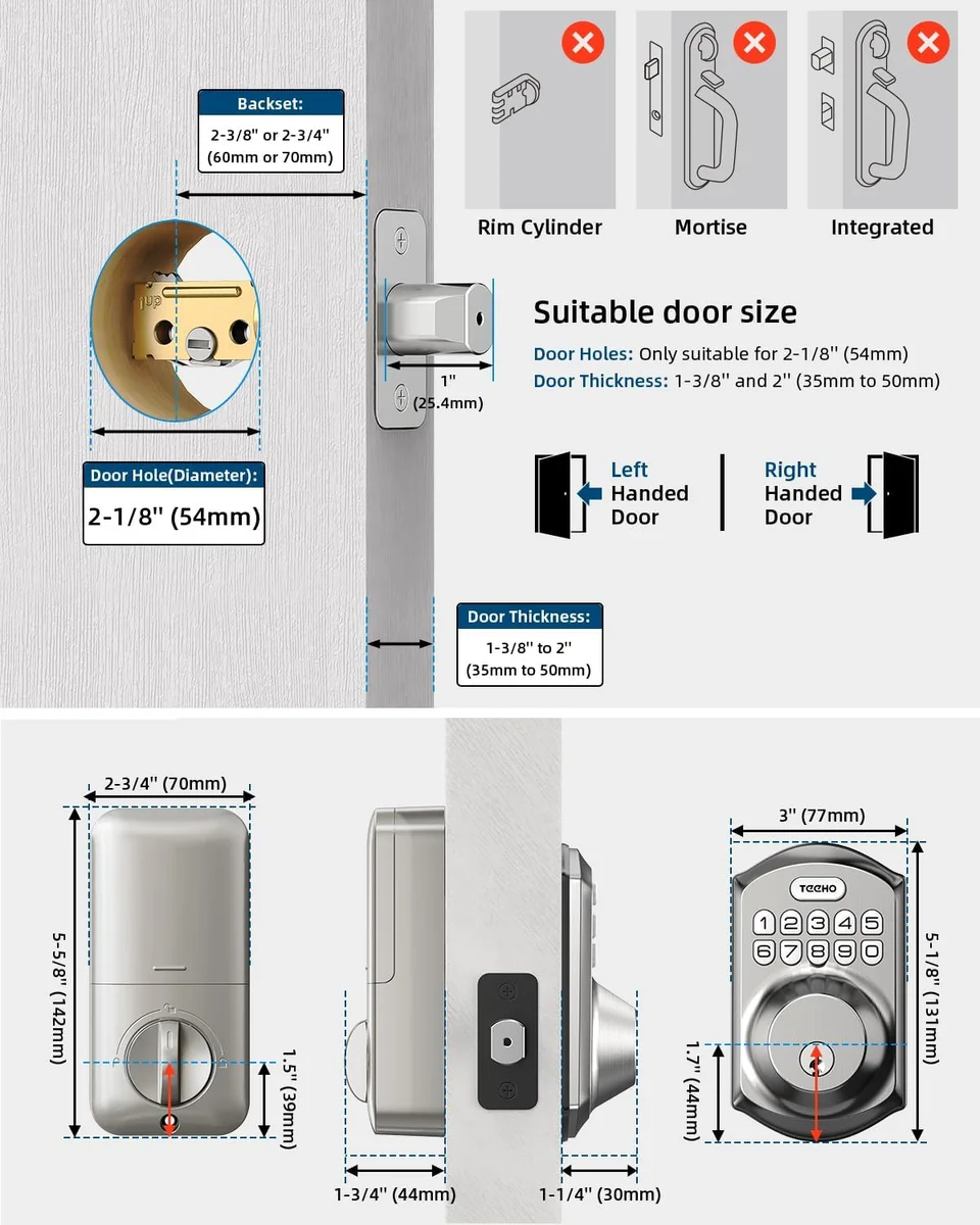 TEEHO Keyless Entry Door Lock TE001 Smart Deadbolt Auto Lock Satin Nickel New image 5