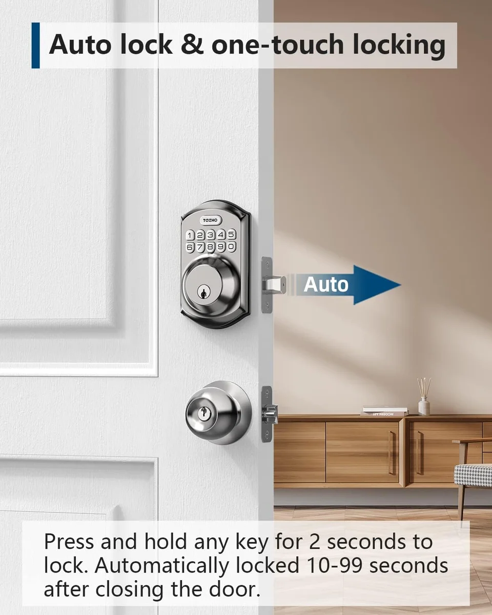 TEEHO Keyless Entry Door Lock TE001 Smart Deadbolt Auto Lock Satin Nickel New image 3