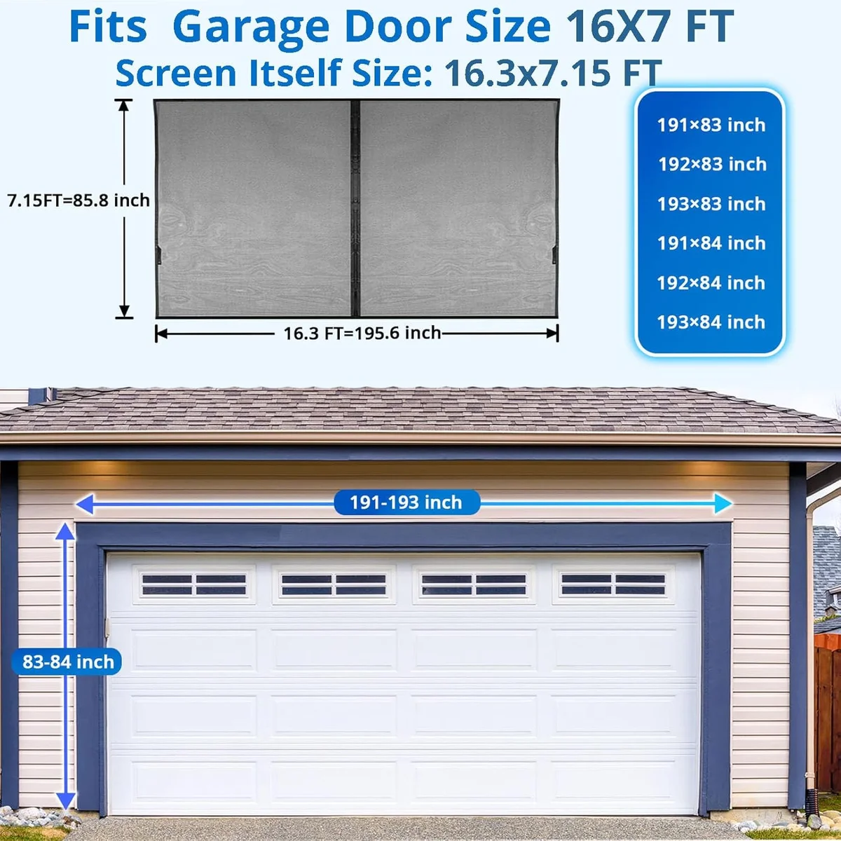 FEGO Garage Door Screen 16x7FT, Magnetic Screen Door with Retractable Fiberglass Mesh and Heavy Duty Weighted Bottom, Easy Assembly&Pass, Hands Free w/ 40 Magnets for 2 Car Garage/Patio/Small Shop image 2