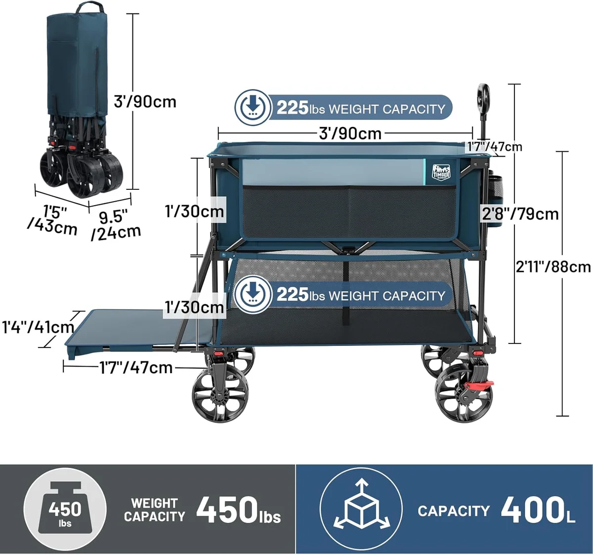 TIMBER RIDGE 400L Large Capacity Folding Double Decker Wagon 450lbs Blue New image 18