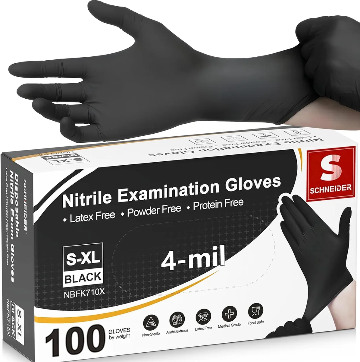 Schneider Nitrile Exam Gloves Nbfk71 4 Mil Black Disposable Latex Free - New image 7