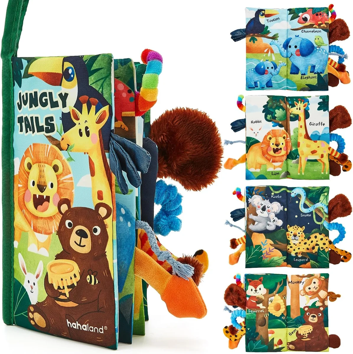 hahaland Baby Books Touch Feel Book PL002B - 3D Tails, Sensory Development, Cloth - Jungle - New
