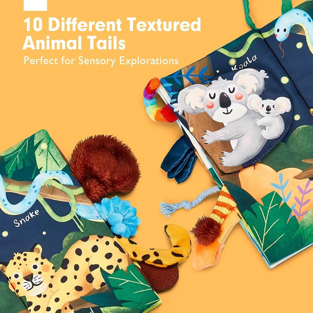 hahaland Baby Books Touch Feel Book PL002B - 3D Tails, Sensory Development, Cloth - Jungle - New image 5