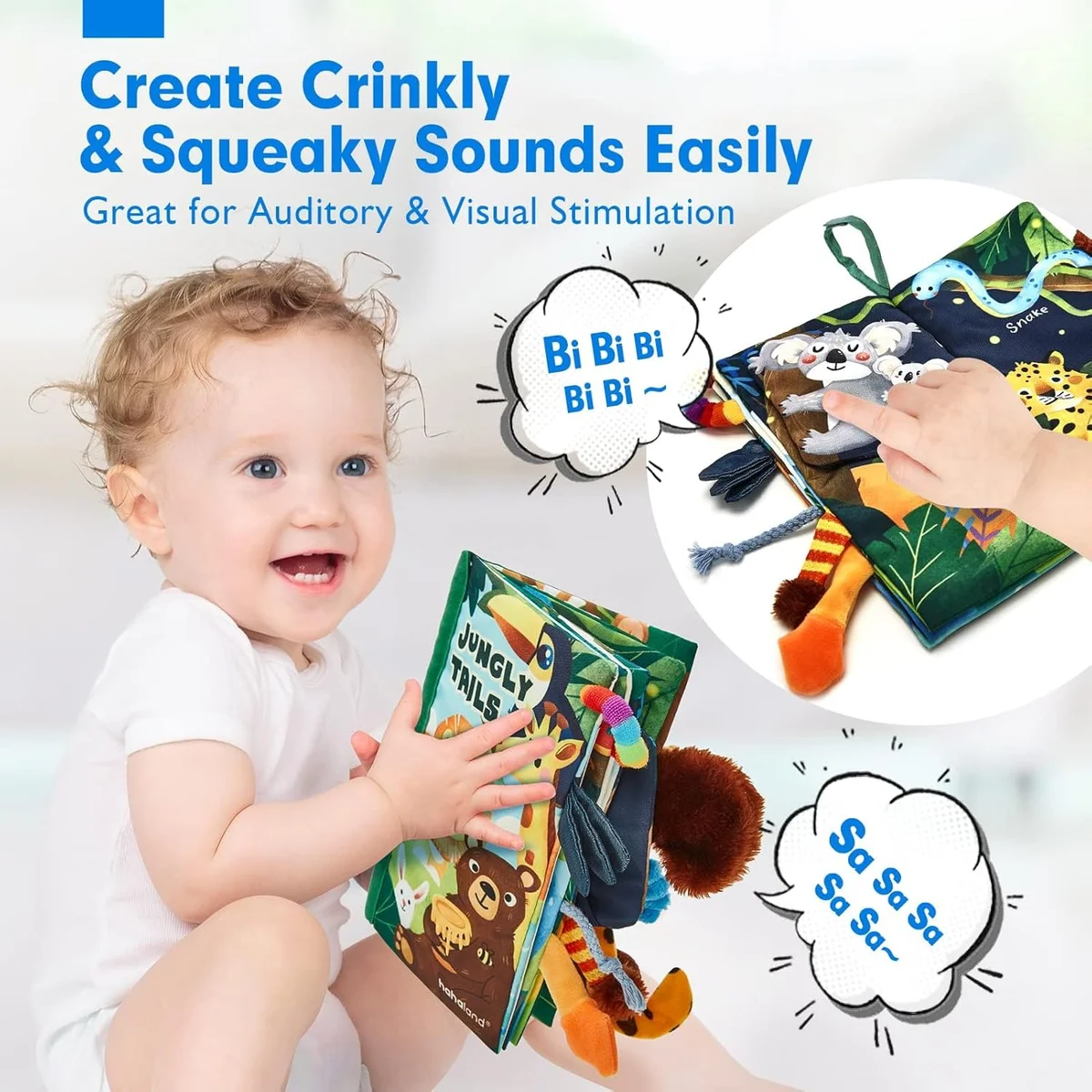 hahaland Baby Books Touch Feel Book PL002B - 3D Tails, Sensory Development, Cloth - Jungle - New image 6