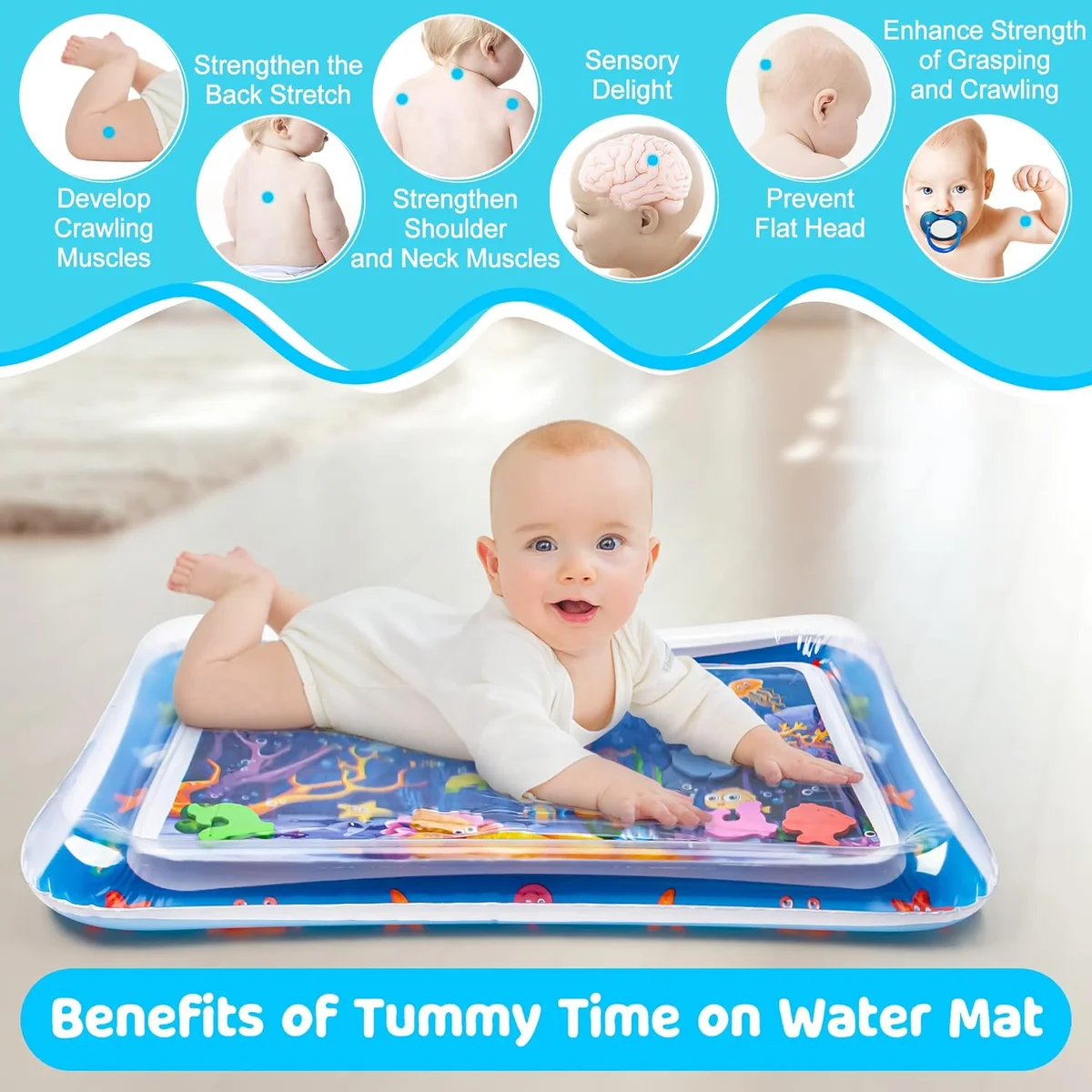 Yeeeasy Tummy Time Water Mat丨Inflatable Tummy Time Water Play Mat for Babies, Infants and Toddlers 3 to 24 Months Promote Development Toys Baby Toys essentials and Gifts image 3